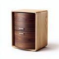 Wooden nightstand with two round drawers in natural and walnut finish 40 x 40 x 45cm