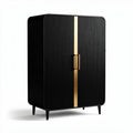 Black ribbed storage cabinet with gold accents 80 x 40 x 120cm