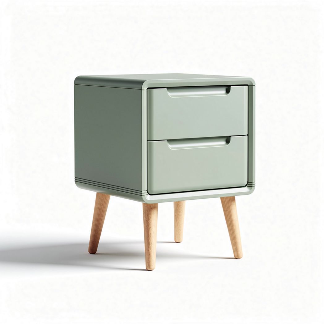 Green bedside table with two drawers and wooden legs dimensions 45 x 40 x 50cm