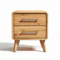 Wooden nightstand with two drawers and silver metal handles 45 x 40 x 50cm