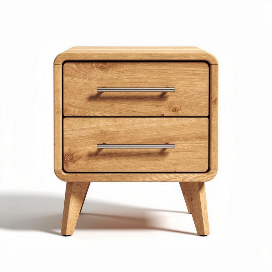 Wooden nightstand with two drawers and silver metal handles 45 x 40 x 50cm
