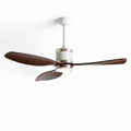 Ceiling fan with three wooden blades and integrated LED light in white finish