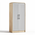 Double-door storage cabinet with bamboo base and gray front 80 x 40 x 180cm