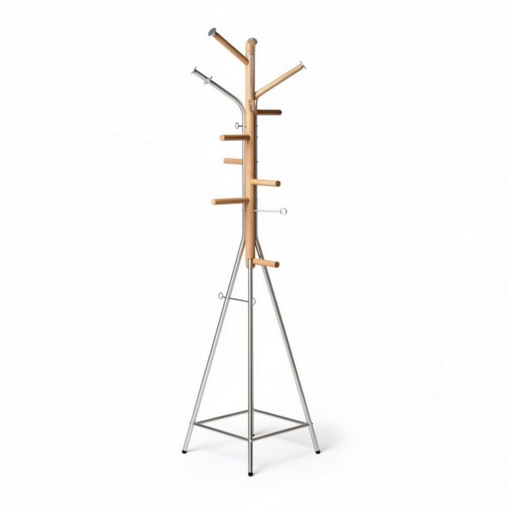 Wood and metal coat rack with multiple hooks for entryway storage 180 x 50 x 50cm
