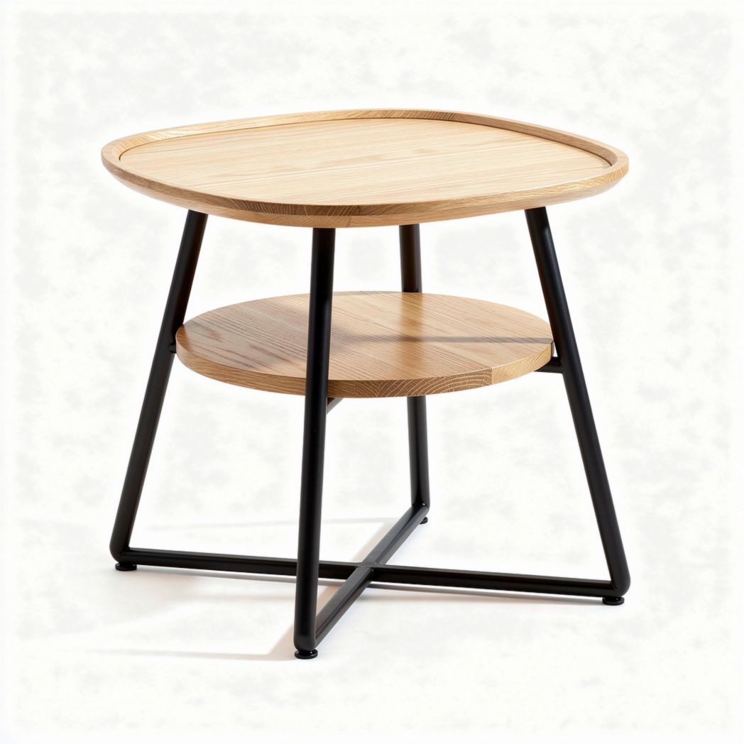 Wooden side table with metal frame and round design 45 x 45 x 50cm